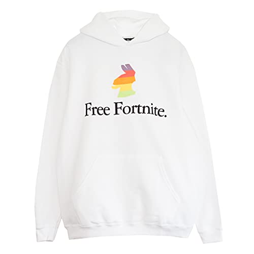 Popgear Boy's Free Fortnite Rainbow Llama Pullover Hoodie White Hooded Sweatshirt, 14-15 Years