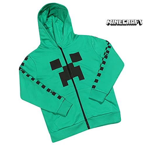 Popgear Minecraft Enredadera del Tablero de Damas de la Raya Chicos Zippped con Capucha Verde 134