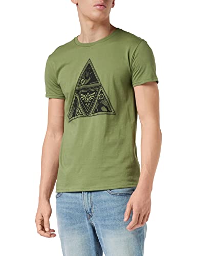 Popgear Zelda Trifuerza Deco Camiseta para Hombre Caqui M | S-XXL, Interruptor de Regalos Gamer, de Cuello Redondo Camiseta gráfica, Idea del Regalo de cumpleaños