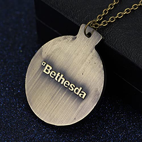 Popular Ps3 Game Elder Scroll Collar Bethesda Dragon Carving Retro Round Colgante Hombres Accesorios De Joyería