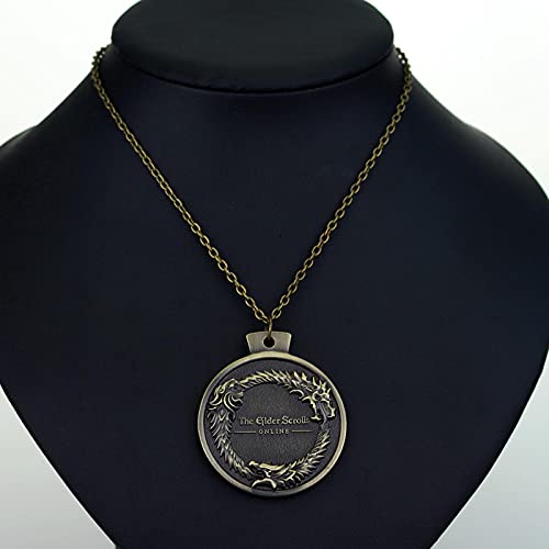 Popular Ps3 Game Elder Scroll Collar Bethesda Dragon Carving Retro Round Colgante Hombres Accesorios De Joyería