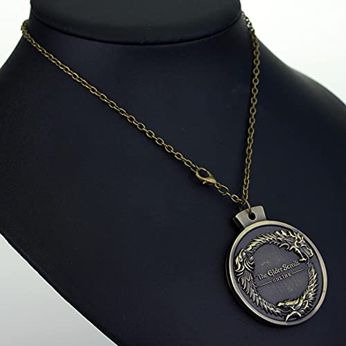 Popular Ps3 Game Elder Scroll Collar Bethesda Dragon Carving Retro Round Colgante Hombres Accesorios De Joyería