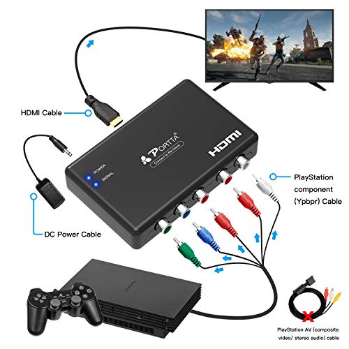 Portta Componente a HDMI Convertidor YPbPr RGB + R/L a HDMI Converter Adaptador con Audio 1: 1 Transmisión Soporte HD 1080P para PS2 PS3 STB Xbox360 DVD HDTV Proyector Monitor
