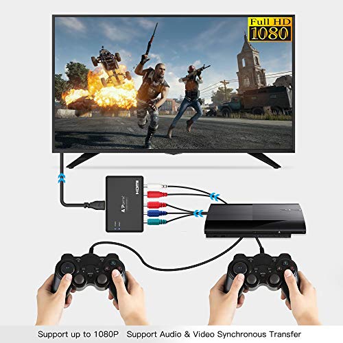 Portta Componente a HDMI Convertidor YPbPr RGB + R/L a HDMI Converter Adaptador con Audio 1: 1 Transmisión Soporte HD 1080P para PS2 PS3 STB Xbox360 DVD HDTV Proyector Monitor