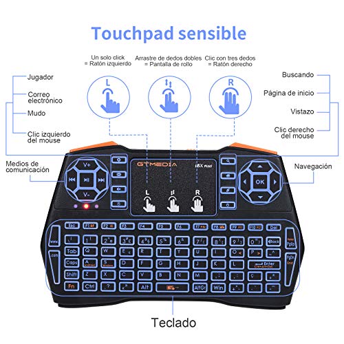 Portugués retroiluminado Mini Teclado inalámbrico Combo de Mouse I8X Plus, Control Remoto USB Teclado Recargable con Panel táctil para Smart TV/Xbox/computadora/Ordenador portátil