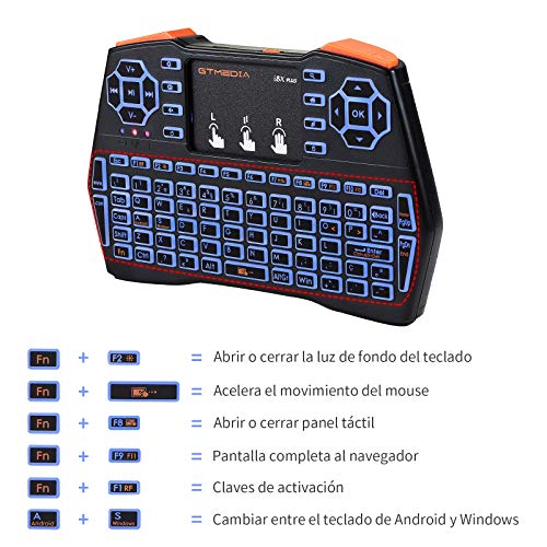 Portugués retroiluminado Mini Teclado inalámbrico Combo de Mouse I8X Plus, Control Remoto USB Teclado Recargable con Panel táctil para Smart TV/Xbox/computadora/Ordenador portátil