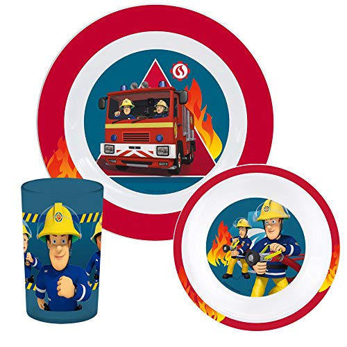 p:os 25335 - Juego de desayuno infantil (3 piezas), diseño de Sam el bombero, multicolor