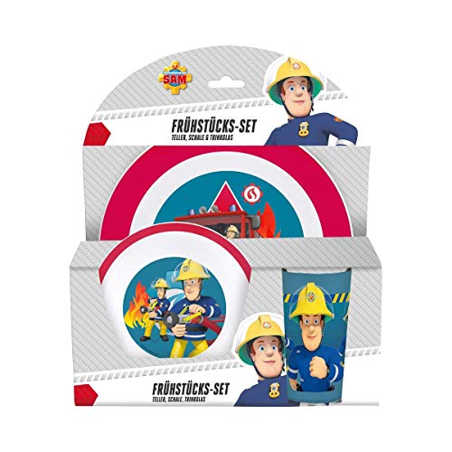 p:os 25335 - Juego de desayuno infantil (3 piezas), diseño de Sam el bombero, multicolor
