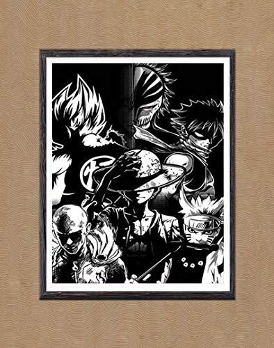 Póster de Anime japonés One Punch Hero Grupo de Saitama Tatsumaki Genos para Pared, Lienzo Impreso, 8 x 10 Pulgadas, sin Marco, Juego de 6
