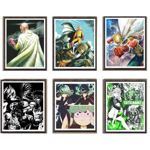 Póster de Anime japonés One Punch Hero Grupo de Saitama Tatsumaki Genos para Pared, Lienzo Impreso, 8 x 10 Pulgadas, sin Marco, Juego de 6