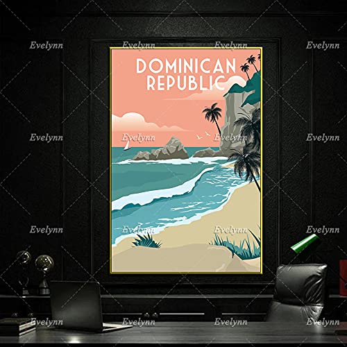 Póster de viaje de República Dominicana, impresión de viaje de República Dominicana, arte de pared de República Dominicana, lienzo de decoración del hogar con impresión del Caribe 60x90cm sin marco