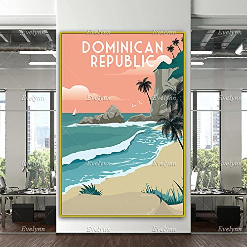Póster de viaje de República Dominicana, impresión de viaje de República Dominicana, arte de pared de República Dominicana, lienzo de decoración del hogar con impresión del Caribe 60x90cm sin marco