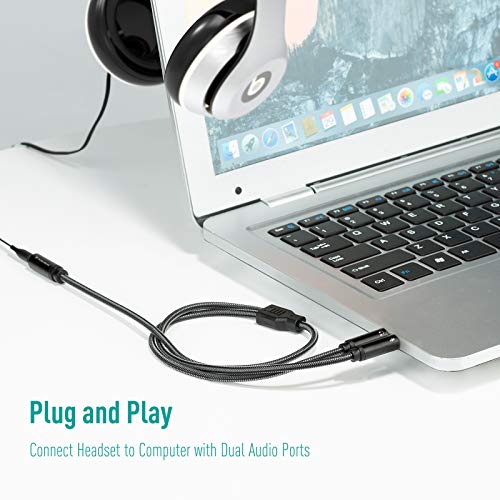 POSUGEAR Adaptador de Conector para Auriculares, micrófono, Divisor de Conector Hembra de 3,5 mm a 2 adaptadores de Auriculares Trenzados de Nailon Macho de 3,5 mm Dobles para Xbox One, PS4, PC,…