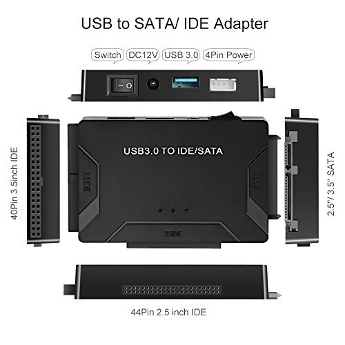 POSUGEAR Adaptador de USB 3.0 a IDE y SATA Adaptador para 2.5 y 3.5 Plugadas Disco Duro IDE SATA Conversor para Windows 10/8/7, Mac OS, Linux, PS5, Xbox X/S, 12V Adaptador de Corriente Incluido