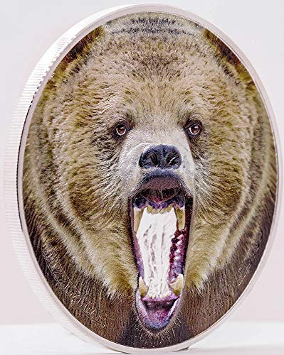 Power Coin American Grizzly Bear Oso Rare Wildlife 2 Oz Moneda Plata 1500 Shillings Tanzania 2020