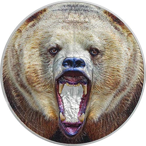 Power Coin American Grizzly Bear Oso Rare Wildlife 2 Oz Moneda Plata 1500 Shillings Tanzania 2020