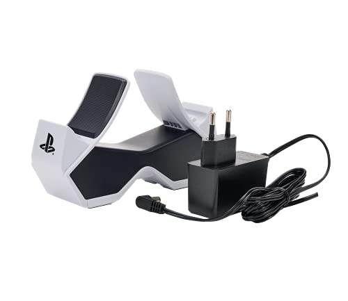 PowerA Cargador Rápido Dual para 2 x Mandos Inalámbricos DualSense, Estación Doble de Carga para Mandos de Sony PlayStation 5 (Gris/Negro)