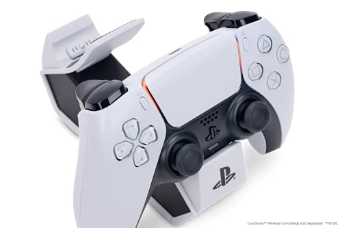 PowerA Cargador Rápido Dual para 2 x Mandos Inalámbricos DualSense, Estación Doble de Carga para Mandos de Sony PlayStation 5 (Gris/Negro)