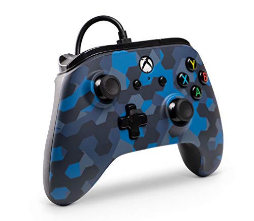 PowerA Mando con Cable con licencia oficial para Xbox One, Xbox One S, Xbox One X y Windows 10 - Camuflaje azul sigilo