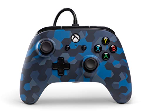 PowerA Mando con Cable con licencia oficial para Xbox One, Xbox One S, Xbox One X y Windows 10 - Camuflaje azul sigilo