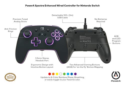 PowerA - Mando con cable mejorado para Nintendo Switch, con iluminación, diseño Spectra, licencia oficial