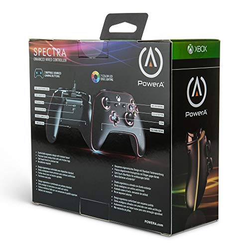 PowerA - Mando con cable mejorado para Xbox One, licencia oficial, diseño Spectra con retroiluminación LED de 7 colores