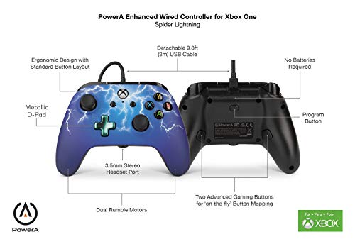 PowerA - Mando Xbox one/Pc con cable Araña Relampago (Xbox One)