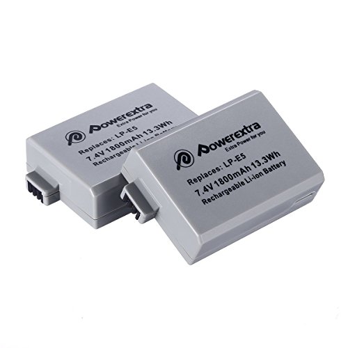 Powerextra Batería de Repuesto Canon LP-E5 7.4V 1800mAh Reemplazo Batería y Cargador para Canon EOS Rebel XS Rebel T1i Rebel XSi 1000D 500D 450D Kiss X3 Kiss X2 Kiss F