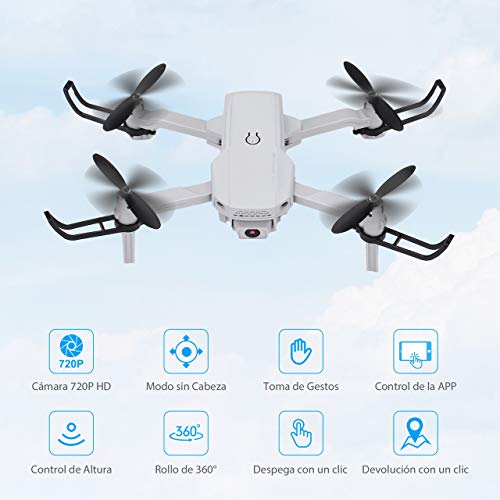 Powerextra Mini Drone para Niños con Cámara - RC Quadcopter 2.4GHz Control Remoto sin Cabeza Profesional Drone WiFi App para iOS Android Flips 3D y Función de Giro de Alta Velocidad - 2 x Baterías