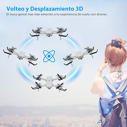 Powerextra Mini Drone para Niños con Cámara - RC Quadcopter 2.4GHz Control Remoto sin Cabeza Profesional Drone WiFi App para iOS Android Flips 3D y Función de Giro de Alta Velocidad - 2 x Baterías
