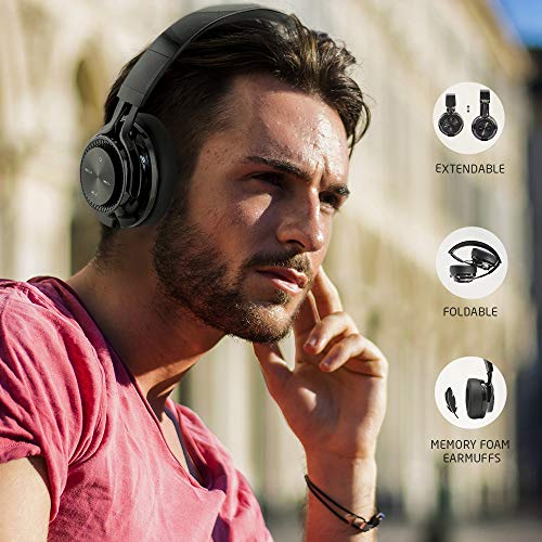 PowerLocus Bluetooth Auriculares Diadema P3,[Bluetooth 5.0,40h de música] Cascos Bluetooth Inalámbrico Plegable Casco Bluetooth y Audio Cable Sonido Estéreo con Micrófono para iPhone, Móviles, TV, PC