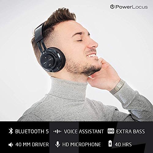 PowerLocus Bluetooth Auriculares Diadema P3,[Bluetooth 5.0,40h de música] Cascos Bluetooth Inalámbrico Plegable Casco Bluetooth y Audio Cable Sonido Estéreo con Micrófono para iPhone, Móviles, TV, PC