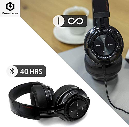 PowerLocus Bluetooth Auriculares Diadema P3,[Bluetooth 5.0,40h de música] Cascos Bluetooth Inalámbrico Plegable Casco Bluetooth y Audio Cable Sonido Estéreo con Micrófono para iPhone, Móviles, TV, PC