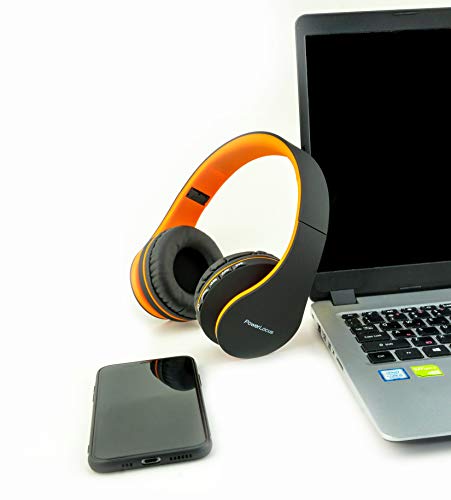 PowerLocus P1 - Auriculares Bluetooth inalambricos de Diadema Cascos Plegables, Casco Bluetooth con Sonido Estéreo con Conexión a Bluetooth Inalámbrico y Cable para Movil, PC, Tablet - Naranja