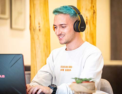 PowerLocus P1 - Auriculares Bluetooth inalambricos de Diadema Cascos Plegables, Casco Bluetooth con Sonido Estéreo con Conexión a Bluetooth Inalámbrico y Cable para Movil, PC, Tablet - Naranja