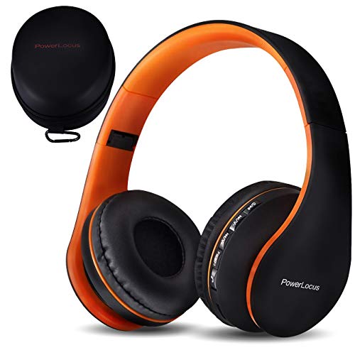 PowerLocus P1 - Auriculares Bluetooth inalambricos de Diadema Cascos Plegables, Casco Bluetooth con Sonido Estéreo con Conexión a Bluetooth Inalámbrico y Cable para Movil, PC, Tablet - Naranja