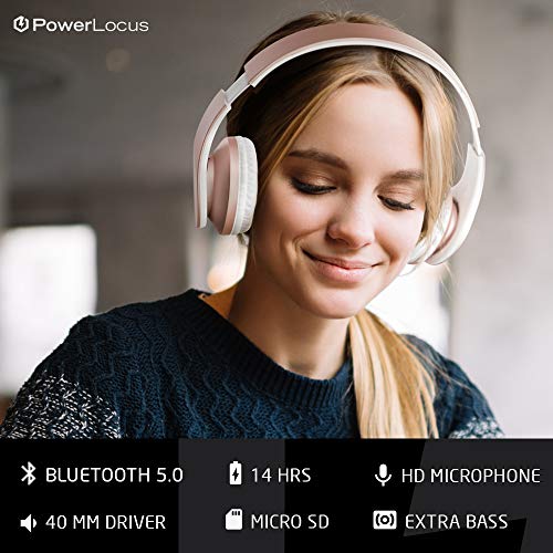 PowerLocus P1 – Auriculares Bluetooth inalambricos de Diadema Cascos Plegables, Casco Bluetooth con Sonido Estéreo con Conexión a Bluetooth Inalámbrico y Audio Cable para Movil, PC, Tablet - Oro Rosa