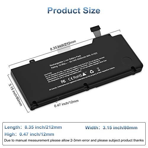 POWEROWL A1322 A1278 Batería para MacBook Pro 13"[Mediados de 2012 2010 2009 Principios de 2011 y Finales de 2011], Apto para MacBookPro 5,5 7,1 8,1 9,2 MacBook Pro A1278 A1322 Batería