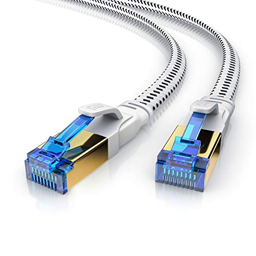 Primewire – 2m Cable de Red Cat 8 Plano - 40 Gbits - Cable Gigabit Ethernet LAN 40000 Mbits con conector RJ 45 - Revestido de Tela - Blindaje U FTP Pimf - Compatible Switch Rúter Modem PC Smart-TV