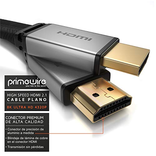 Primewire – 5 m - Cable Premium 8K HDMI 2.1 - Plano - 2K 4K 8K - Alta Velocidad - UHD II - 3D TV - eARC - HDR 10+ - 8K a 120Hz con DSC - HDTV 7680 x 4320 – Compatible Blu Ray PS4 PS5 Xbox Series S X
