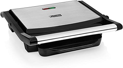 Princess 112415 Grill para bocadillos con tapa flotante y plancha, Se puede guardar en vertical u horizontal, superficie de la parrilla 30 x 24 cm, bandeja recoge grasa, 2000 W