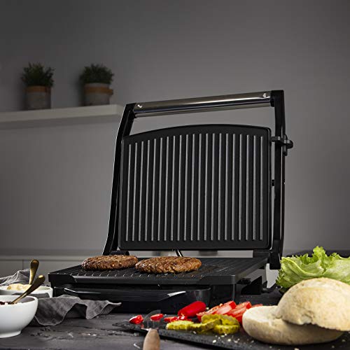 Princess 112415 Grill para bocadillos con tapa flotante y plancha, Se puede guardar en vertical u horizontal, superficie de la parrilla 30 x 24 cm, bandeja recoge grasa, 2000 W