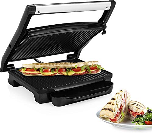 Princess 112415 Grill para bocadillos con tapa flotante y plancha, Se puede guardar en vertical u horizontal, superficie de la parrilla 30 x 24 cm, bandeja recoge grasa, 2000 W