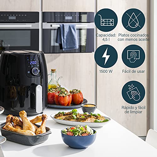 Princess 182025 Freidora sin aceite XXL, Panel de Control Digital Táctil, Fácil de Limpiar, Capacidad 4.5 L, 8 programas, 1500 W, Temperatura y tiempo regulable, 30 Recetas PDF