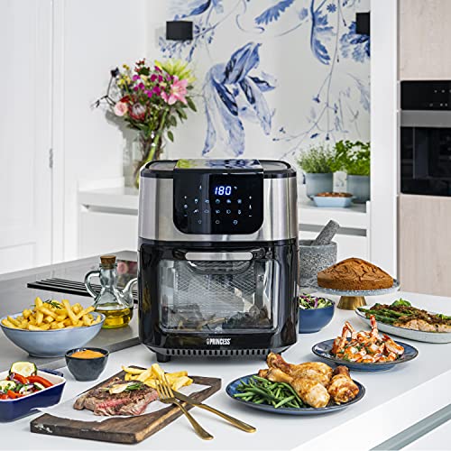 Princess 182075 Freidora sin aceite y Horno de aire caliente con Cesta Giratoria, multifunción, accesorios incluidos, 10 programas, pantalla digital táctil, 1800 W, 11 L, 30 Recetas PDF