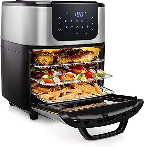 Princess 182075 Freidora sin aceite y Horno de aire caliente con Cesta Giratoria, multifunción, accesorios incluidos, 10 programas, pantalla digital táctil, 1800 W, 11 L, 30 Recetas PDF