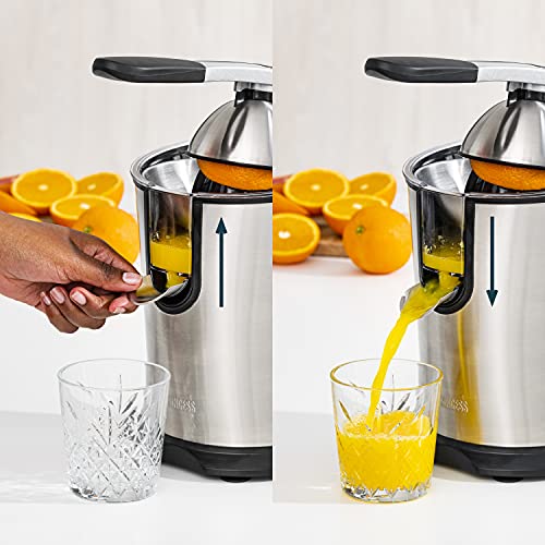Princess 201851 Master Juicer Exprimidor de cítricos, 160 W, Cono universal de acero inoxidable, Brazo de Palanca Profesional, Filtro para Pulpa, Acero Inoxidable