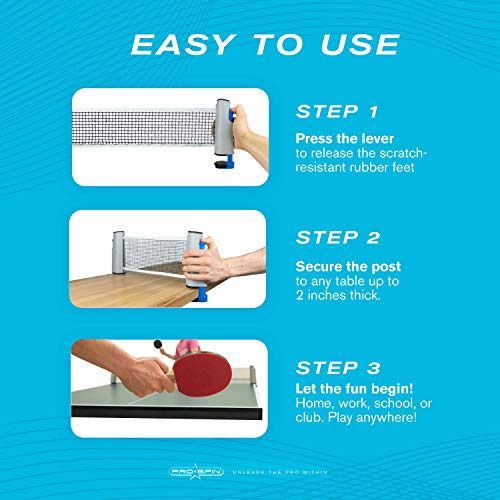 PRO-SPIN Set de Ping Pong Portátil - Kit Premium con Red Retráctil para Cualquier Mesa, Palas, Pelotas de Ping Pong 3 Estrellas y Caja de Almacenamiento - Regalo Ideal - Interior / Exterior