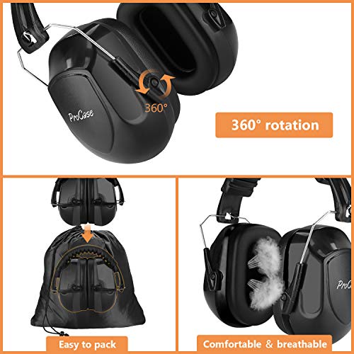 Procase Casco Antiruido, Protector Auditivo SNR 34 dB Aislante de Ruido Profesional, Casco Insonorizado Protector de Oído para Campo de Disparo, Caza -Negro