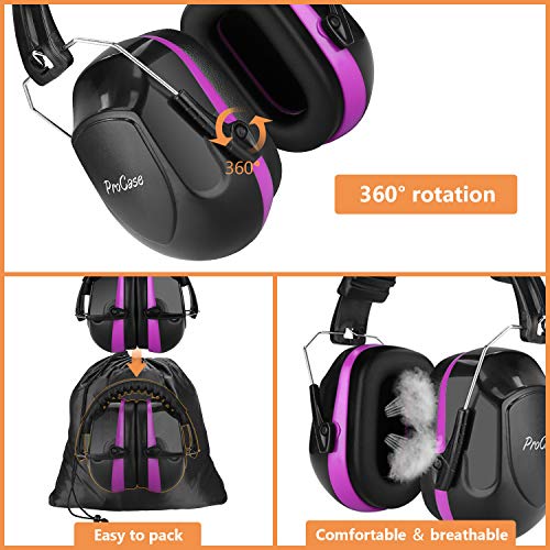 ProCase Casco Antiruido, Protector Auditivo SNR 34 dB Aislante de Ruido Profesional, Casco Insonorizado Protector de Oído para Campo de Disparo, Caza -Violeta